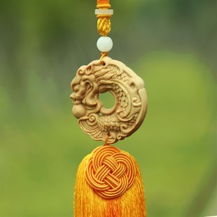 黄杨木雕刻生肖龙挂件汽车吊坠鱼龙挂饰平安牌文玩手把件饰品