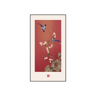 喜气盈门玄关装饰画新竖寓意鸟挂画走廊过道级感壁画