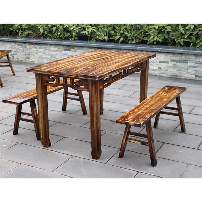 实木碳化餐桌椅餐饮饭店面馆桌椅木质四方桌仿古中式八仙桌