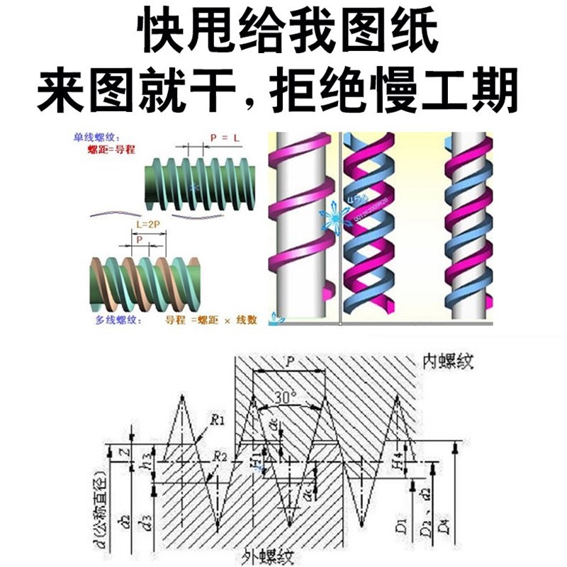 正左旋长套装反右旋丝杠梯形丝杆牙80加工1细螺杆定做型0牙螺母T