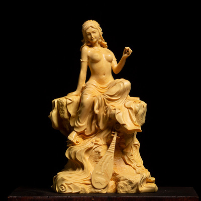 黄杨木中式客厅美女摆件人物雕刻手工艺品创意实木把玩手把件木雕