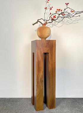 侘寂风实木墩底座中古风方柱子家用客厅茶室玄关木雕几何复古摆件