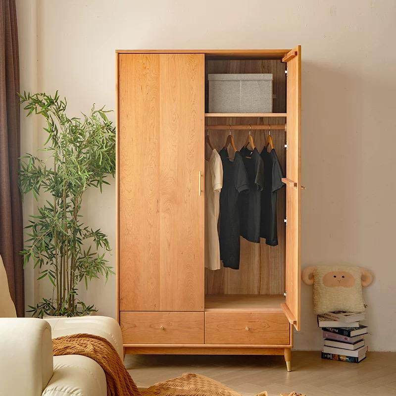 新款北欧实木衣柜卧室家用樱桃木衣橱收纳储物柜多功能柜子可定制