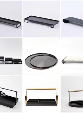 新中式铁艺托盘摆件茶盘茶几茶室家居客厅收纳提盒样板房软装饰品