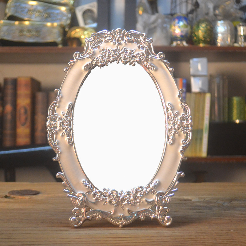 精美欧式银白色化梳妆公镜少女台式桌面爱镜子装饰用品