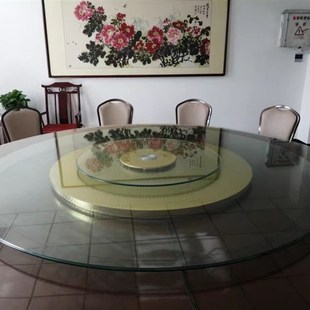 加厚加强款酒店连体底座转盘餐桌钢化玻璃旋转圆台面转盘家庭