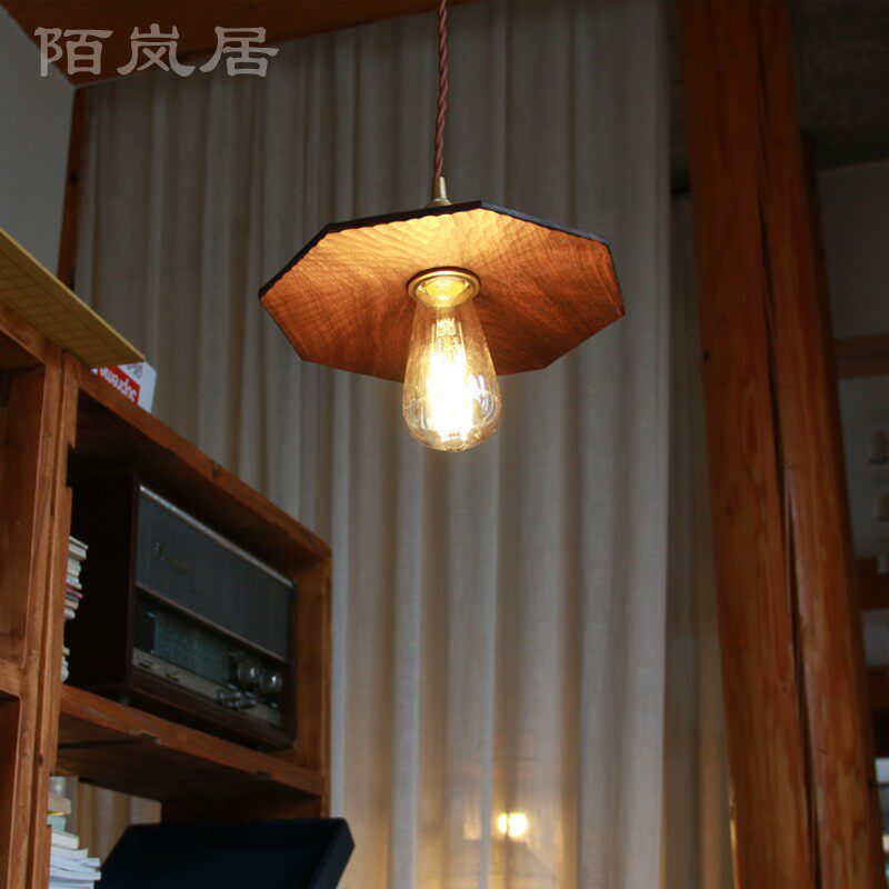 陌岚居创意吊灯 桃手工实木质 八角形灯罩 民宿复古装饰灯具