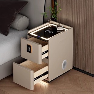 智能床头柜带感应灯免安装家用卧室带音响密码锁床边柜