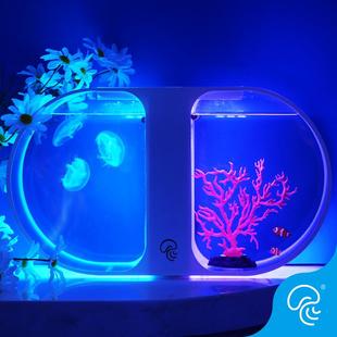 双圈专业水母缸桌面鱼缸水族箱活体海月赤月小型水母缸创意鱼缸