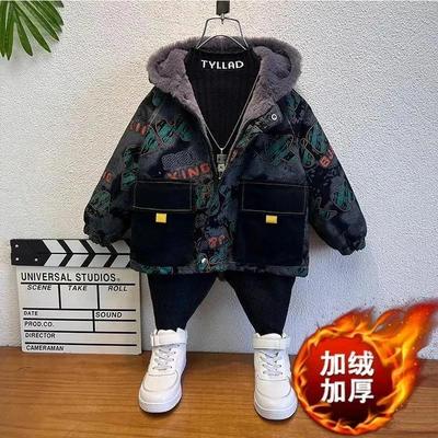 春瑞阁男童冬装冬季加绒外套冬季新款儿童帅气字母加厚加绒外套潮