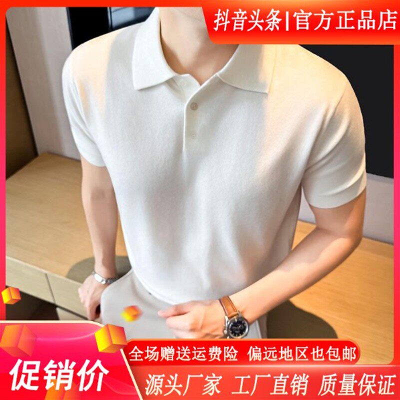 凯登鹿男装欧货轻奢薄款针织短袖T恤男透气翻领POLO衫商务休闲t恤