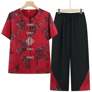 徕登格物2中老年人夏季奶奶装绣花短袖洋气衣服两件套妈妈装女装