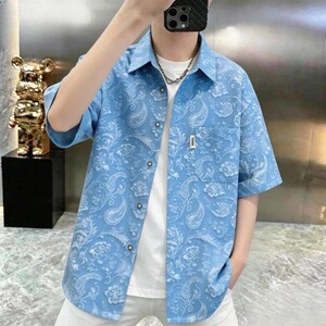 绅度选服饰5夏季新款男士港风印花短袖衬衫时尚百搭半袖衬衣男装