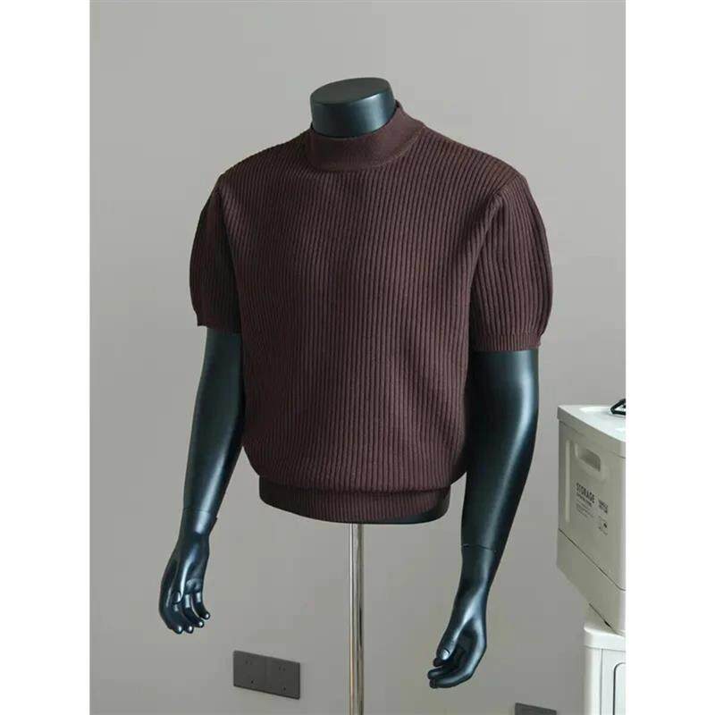 ZJ轻奢服饰半高领针织毛衣男款潮流韩系内搭打底衫秋季男士短袖t