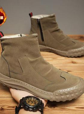 恒清冬季D加绒高p帮马丁靴男士工装鞋潮流百搭K加B厚保暖棉鞋防滑