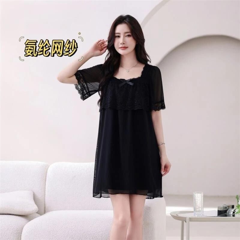 丝韵轻奢严选2026睡裙女夏季性感甜美短袖蕾丝网纱超仙公主家居服