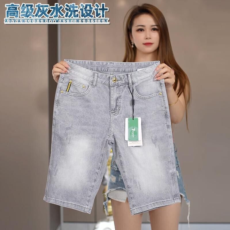 锋界服饰浅灰色牛仔短裤男士夏季潮流修身欧货五分裤子男弹力柔软