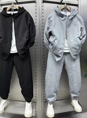 源磊好物甄选振炳商贸店男士套装秋冬针织p连P帽卫衣卫裤两件套束