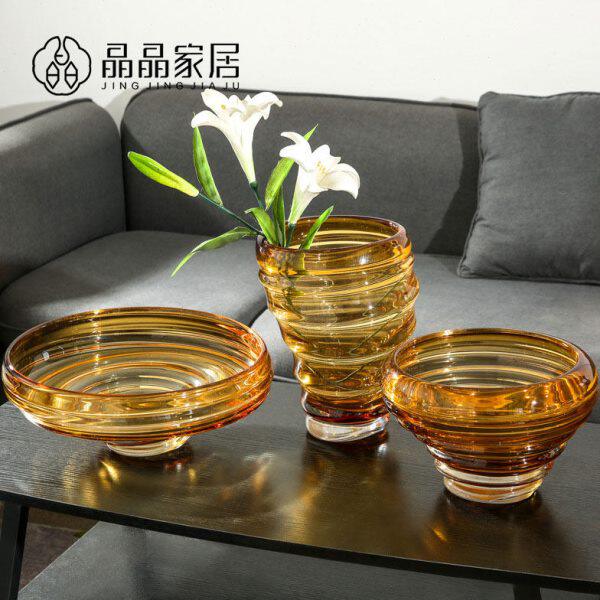 新款北欧简约橙色玻璃花瓶 桌面玄关装饰现代家居样板间软装摆件