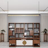 新中式 办公桌老板总裁桌椅组合黑胡桃木全实木书桌组合办公室家具