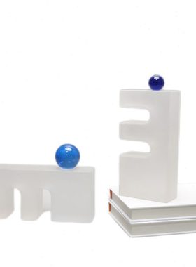 新中式现代水晶磨砂蓝球摆件样板房售楼部客厅茶几会所家居饰品