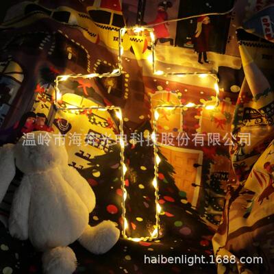 跨境新款十字外架铁JFN造型灯USB遥控复活圣诞艺节派对氛围户装节