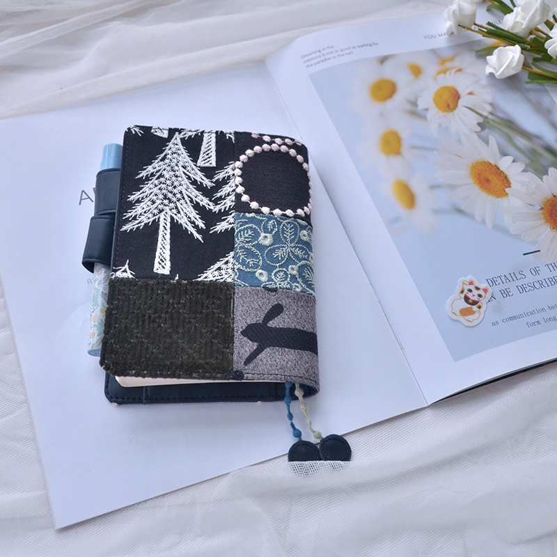 新品抽选拼布日系手帐书衣手工拼接布艺hoboA6刺绣笔记本皮革封