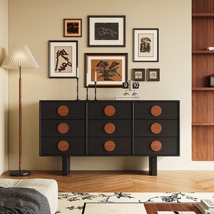 中古风五斗柜卧室置物柜客厅靠墙抽屉柜沙发边柜复古实木床尾斗橱