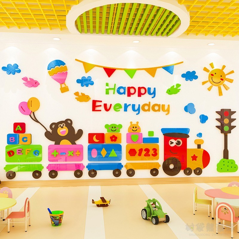 卡通小火车幼儿园墙面装饰墙贴3d立体卧室儿童房宿舍背景墙布置画