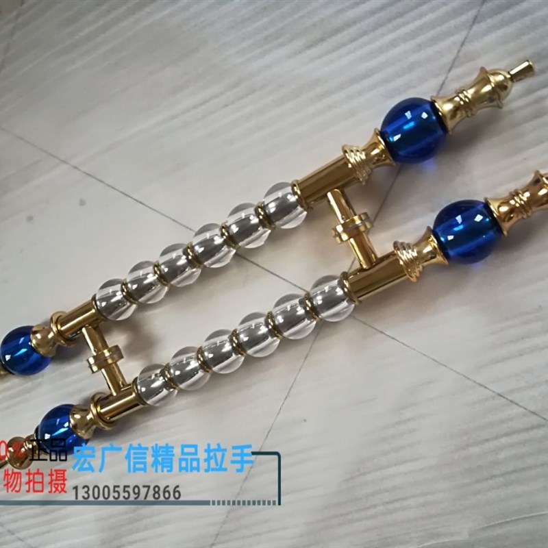欧式新款豪华大门水晶拉手不锈钢玻璃酒店KTV商场门把手古铜色
