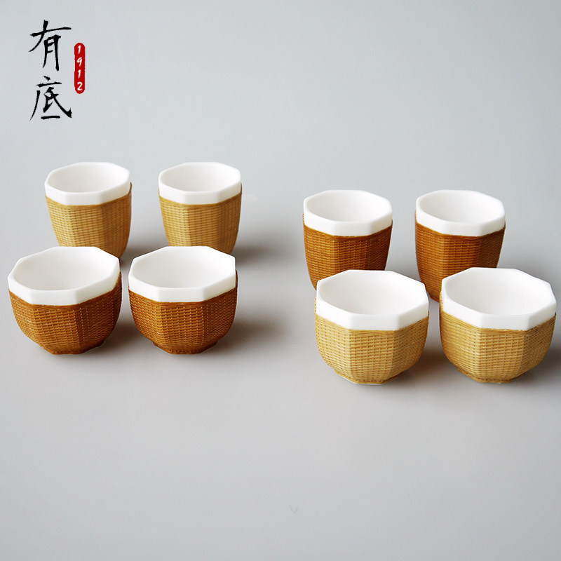 瓷胎竹编特色茶杯竹丝扣瓷礼品茶具礼盒品茗杯