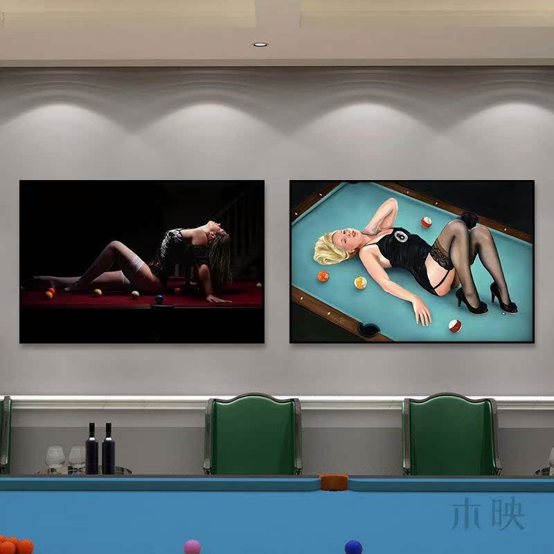 工业风桌球室挂画台球厅娱乐会所撞球馆饰画复古桌球背景墙报