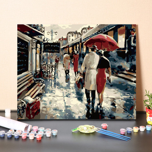 数字油画i填充阿尔伯塔的蒸汽火车风景手绘解闷手工涂色油彩画