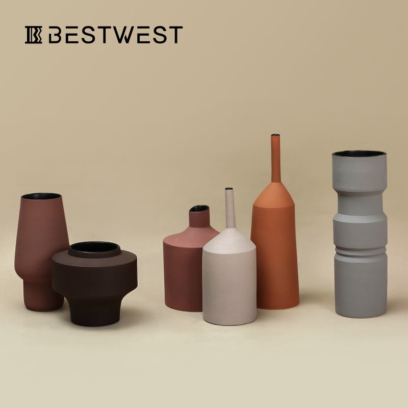 BESTWEST创意陶瓷高花瓶直筒大号复古细口小口径摆件客厅瓷器装饰