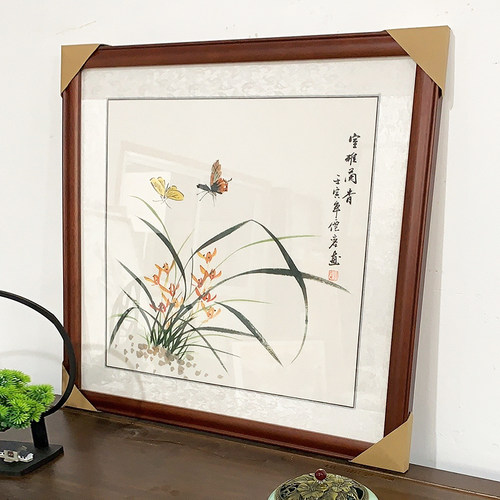 手绘兰国画牡丹鸟画客厅沙发壁画卧室挂画玄饰画