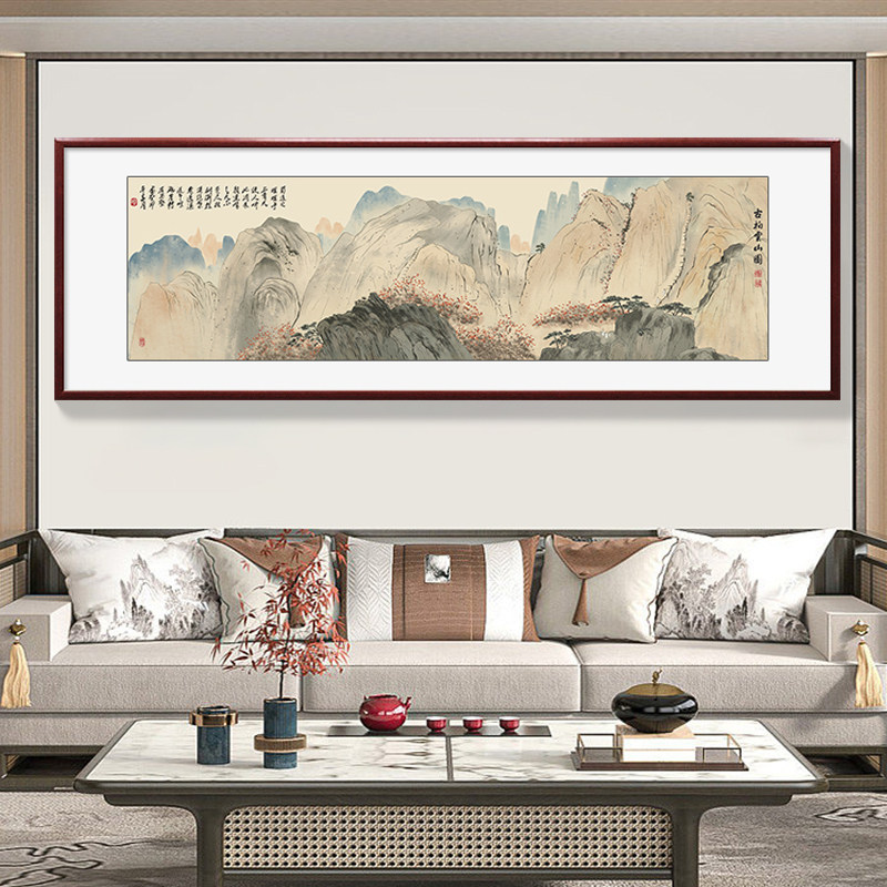 张大千山水画客厅挂画新沙发背景墙饰画大气手绘国画办公室