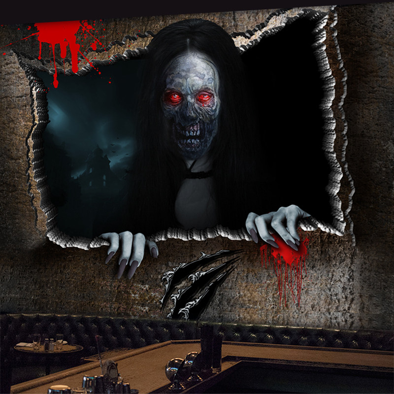d立体密室电影院墙鬼屋自粘壁画室内恐怖创意背景墙纸画,家居饰品,软装墙贴,淘宝优惠券,粉丝福利购,淘宝优惠卷