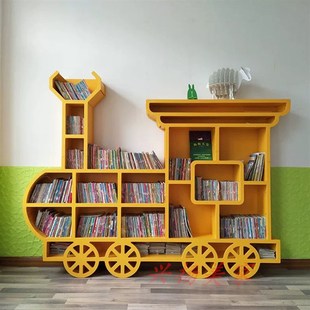 定制火车头落地书架幼儿园早教中心绘本馆书柜图书馆创意橱窗展示