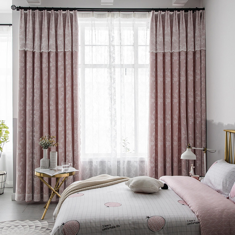 韩式田园浪漫 布+纱粉色蓝色绿色定制卧室遮光公女儿房窗帘成品