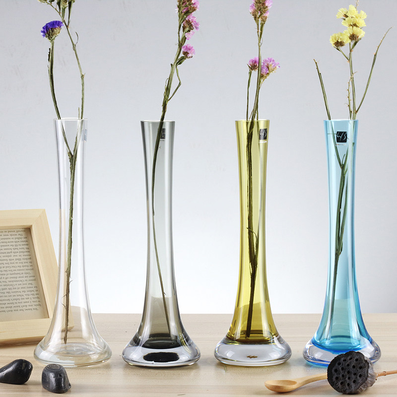 花瓶玻璃干花小新文艺小口现代欧式客厅摆设彩色插花瓶