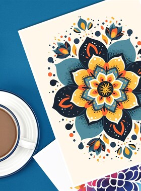 灿烂纹祥涂色卡丙烯马克笔线稿上色样装饰画解压填色涂鸦卡2张