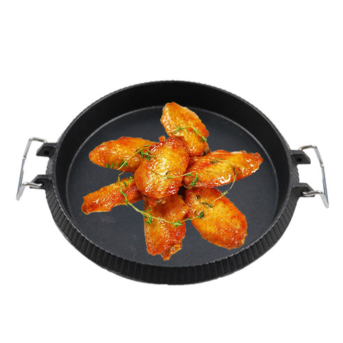 铸铁烤盘商用铁板烧盘圆形烤肉盘电磁炉韩式烤盘粘锅烧烤盘