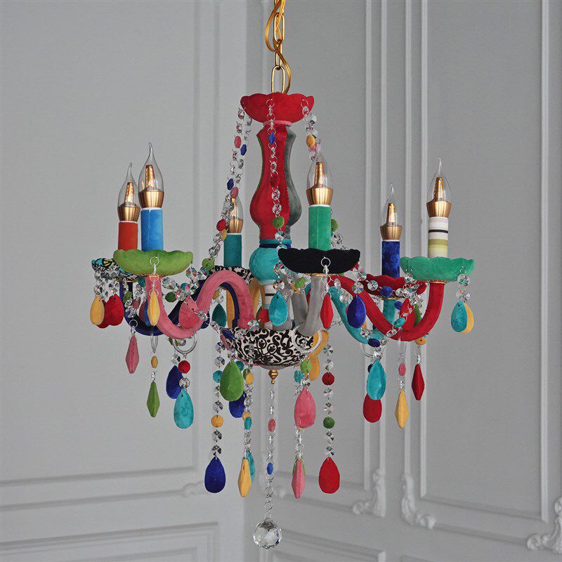 欧法式现代彩色混搭创意设计师吊灯客卧室儿童房布艺水晶吊灯