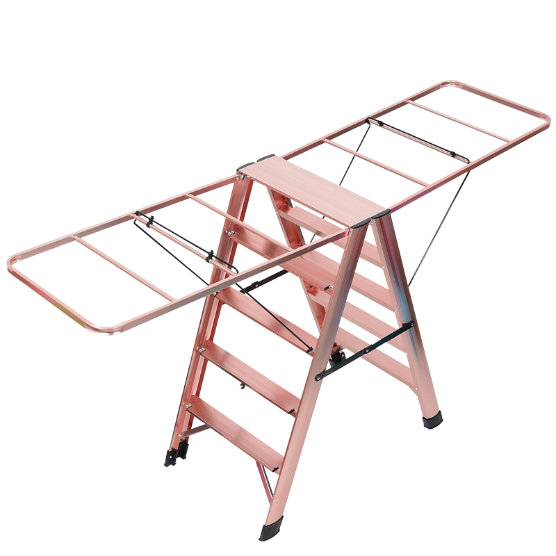 金玺多功能折叠铝合金梯子晾衣架落地阳台晒被两用梯 家用翼型梯