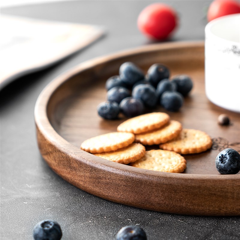 牛排餐盘木质家用木盘圆形盘子西餐盘披萨托盘大号野餐露营盘可携