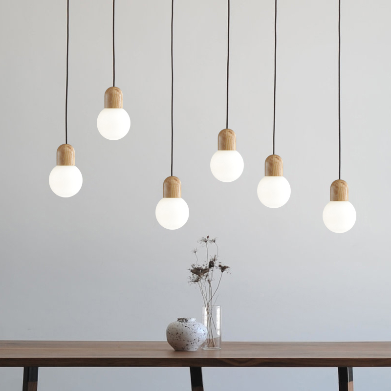 床头小吊灯个性极简饭厅吧台灯创意实木玻璃灯饰单头卧室吊灯