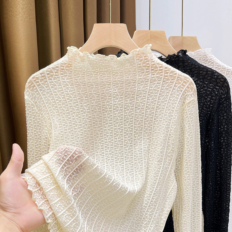 半高领蕾丝打底衫女内搭秋冬2024新款高档洋气网纱小衫薄款纱衣女,女装/女士精品,蕾丝衫/雪纺衫,淘宝优惠券,粉丝福利购,淘宝优惠卷