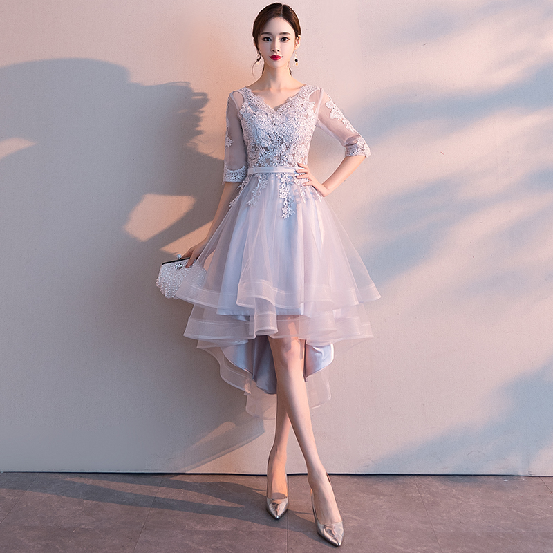 伴娘服2021新款夏季气质前短后长款小个子宴会晚礼服裙女平时可穿