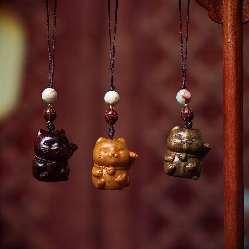 天然檀木手机挂件招财猫咪可爱转运珠钥匙挂饰链女情侣创意小礼品,节庆用品/礼品,钥匙扣,淘宝优惠券,粉丝福利购,淘宝优惠卷