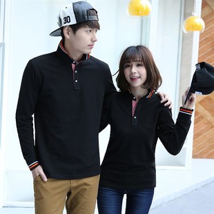 珞霏有领长袖情侣t恤工作服定制印logo翻领polo文化衫男女班服